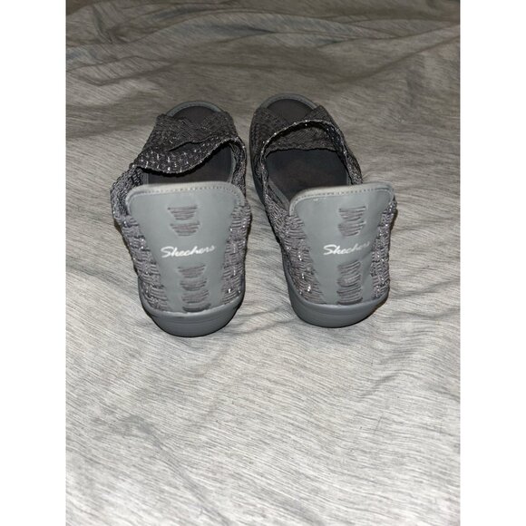 Skechers Gray Woven Stretch Knit Open Toe Comfort Casual Wedge Sandals Size 9.5 - Picture 6 of 8